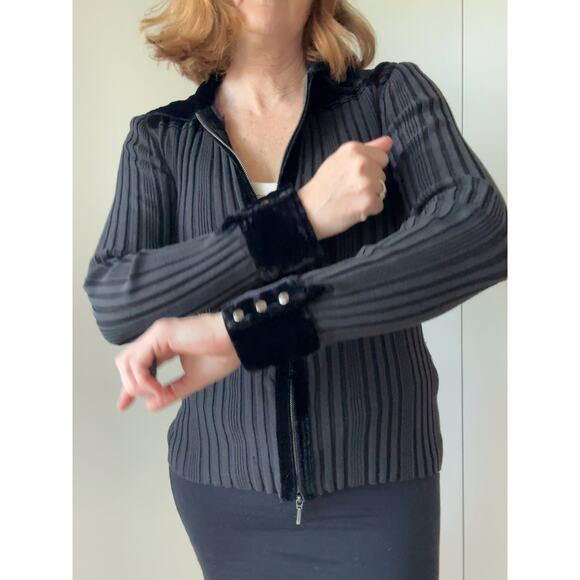 Y2K KNit Zipper Cardigan Velvet Collar Size large Dark Gothic Grunge Vampire - Picture 6 of 11